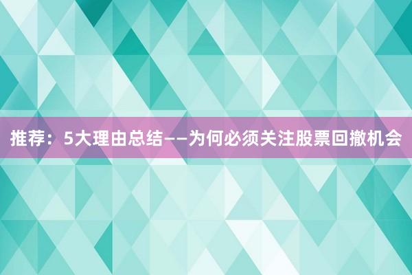 推荐：5大理由总结——为何必须关注股票回撤机会