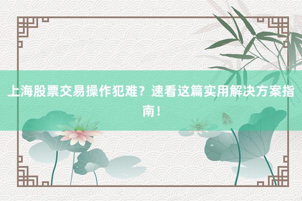 上海股票交易操作犯难？速看这篇实用解决方案指南！