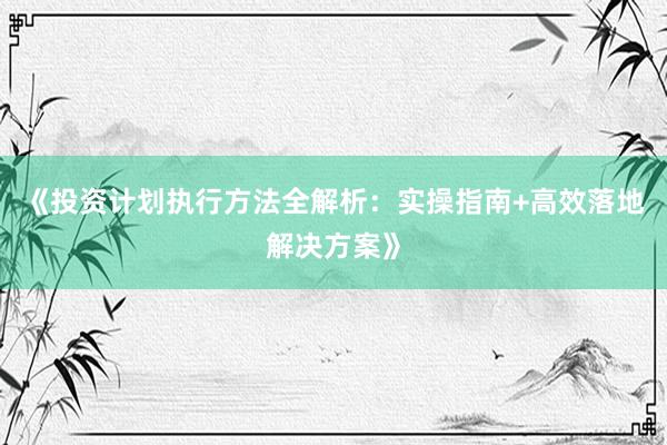 《投资计划执行方法全解析：实操指南+高效落地解决方案》