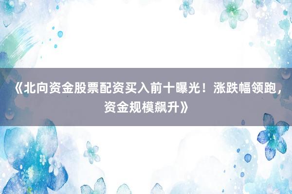 《北向资金股票配资买入前十曝光！涨跌幅领跑，资金规模飙升》