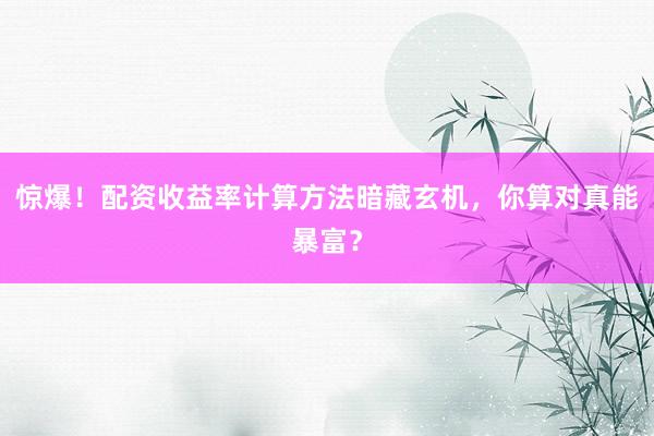 惊爆！配资收益率计算方法暗藏玄机，你算对真能暴富？