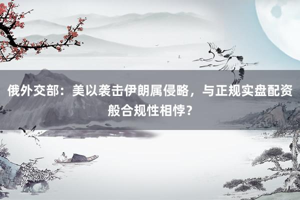 俄外交部：美以袭击伊朗属侵略，与正规实盘配资般合规性相悖？