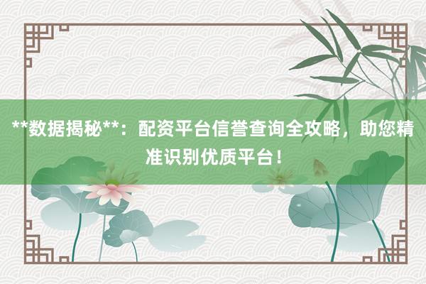 **数据揭秘**：配资平台信誉查询全攻略，助您精准识别优质平台！