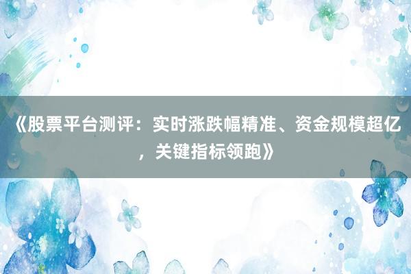 《股票平台测评:实时涨跌幅精准、资金规模超亿,关键指标领跑》